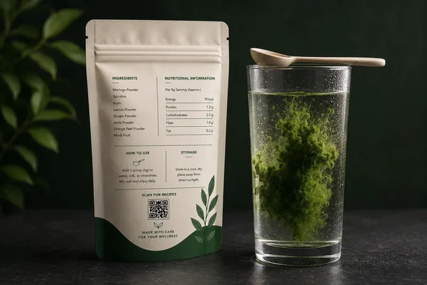 Step 2: Mix Morivaná Greens with water or smoothie